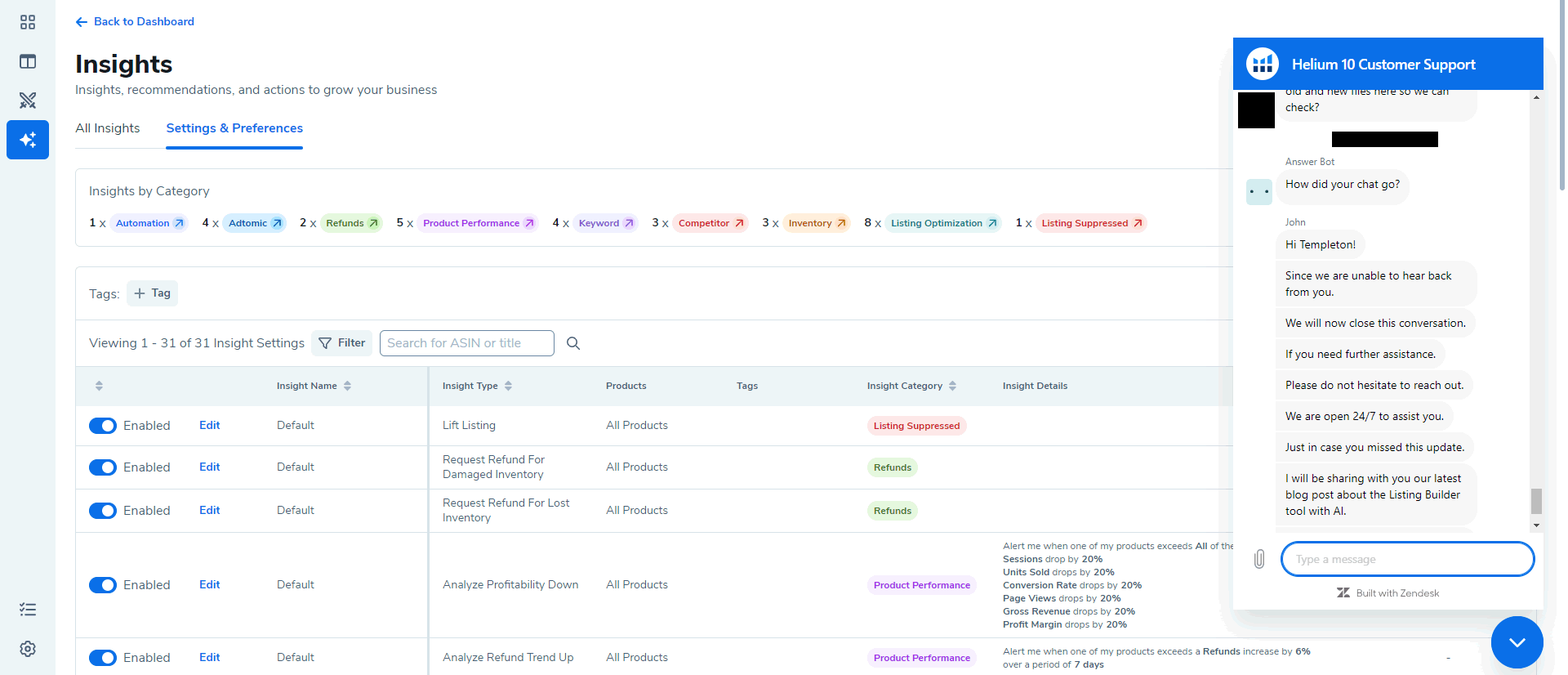 datos de atención al cliente de helium 10