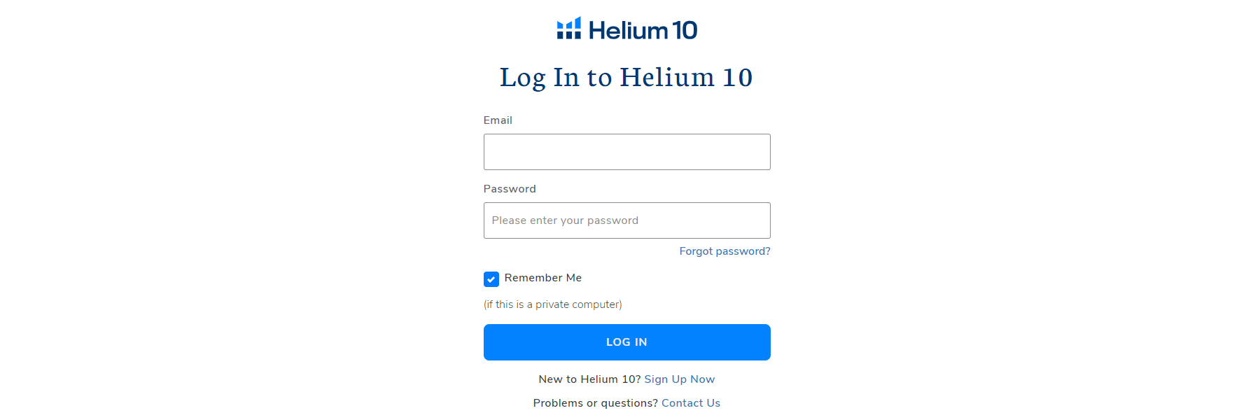 page de connexion d'helium 10