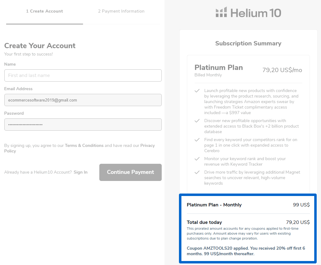 helium 10 code auto applied